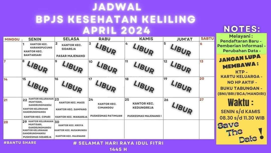 BERIKUT ADALAH JADWAL BPJS KELILING BULAN APRIL 